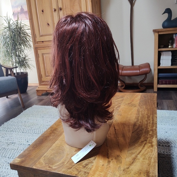 NWT Envy Wig NADIA Color Dark Red Mono Filament Part  Long Auburn NEW Wig Bangs - Picture 4 of 6